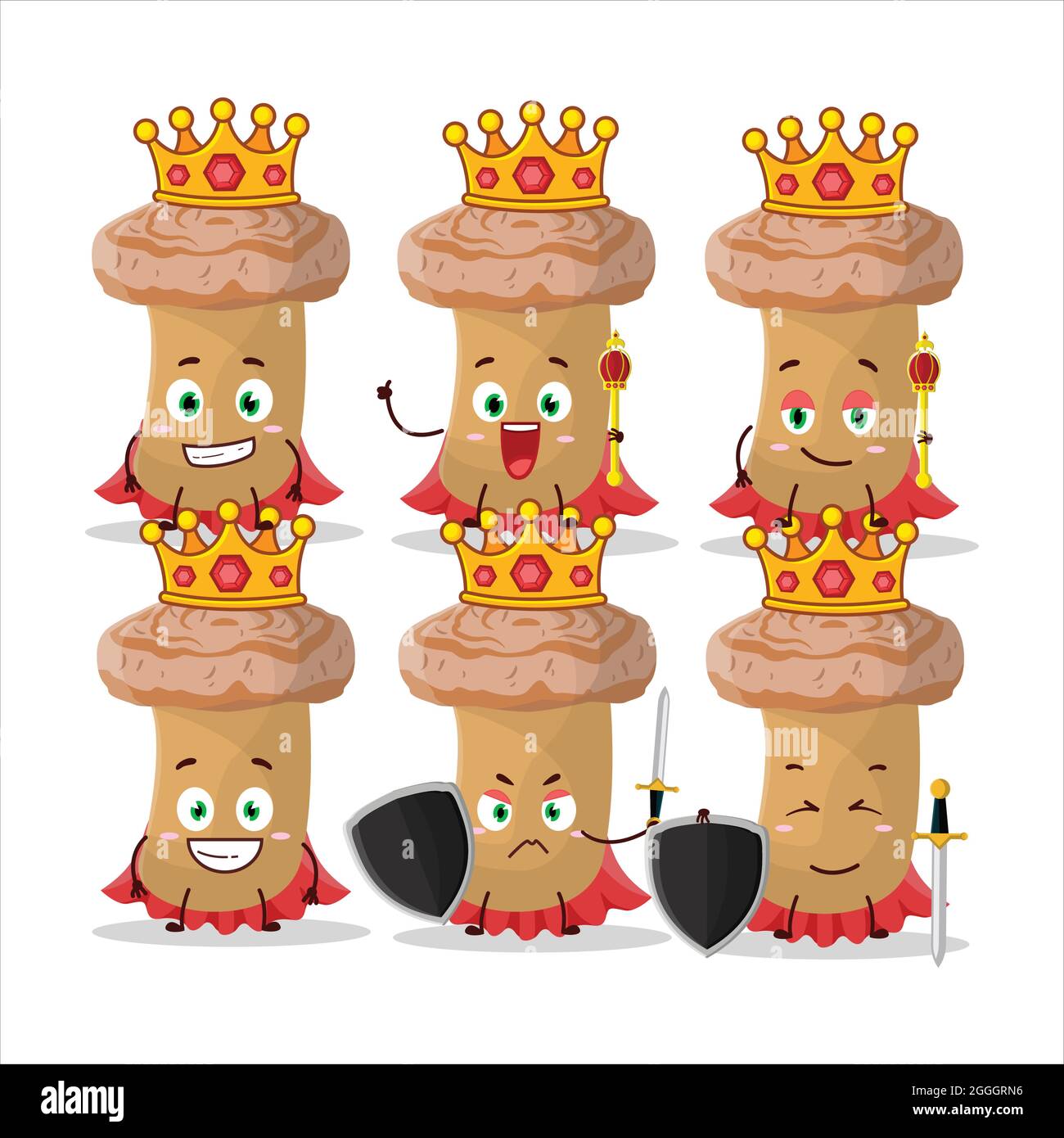 A Charismatic King woolly milkcap cartoon character wearing a gold crown. Vector illustration Stock Vector