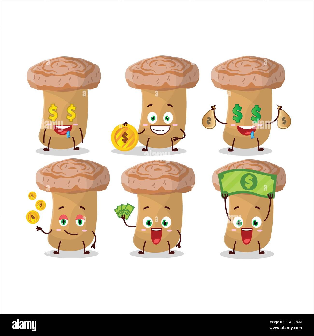 Woolly milkcap cartoon character with cute emoticon bring money. Vector illustration Stock Vector