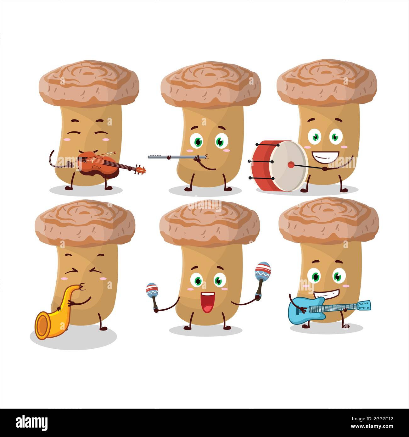 Cartoon character of woolly milkcap playing some musical instruments. Vector illustration Stock Vector