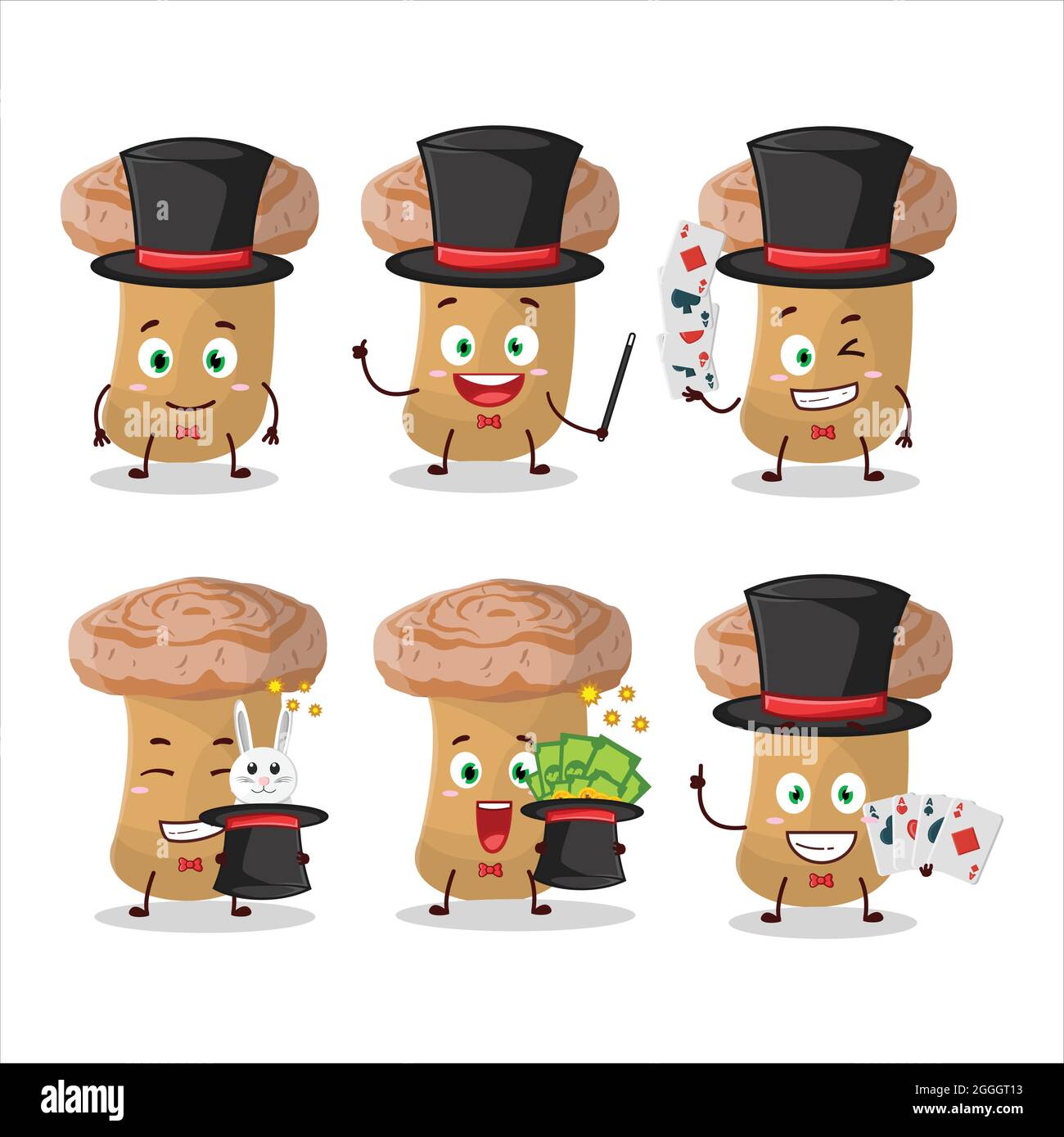 A woolly milkcap Magician cartoon character perform on a stage. Vector illustration Stock Vector