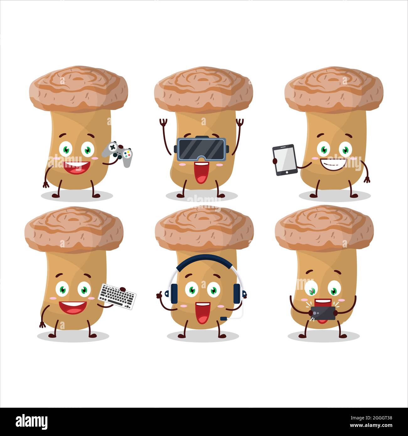 Woolly milkcap cartoon character are playing games with various cute emoticons. Vector illustration Stock Vector