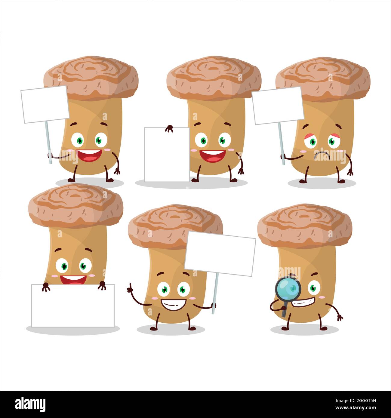 Woolly milkcap cartoon character bring information board. Vector illustration Stock Vector