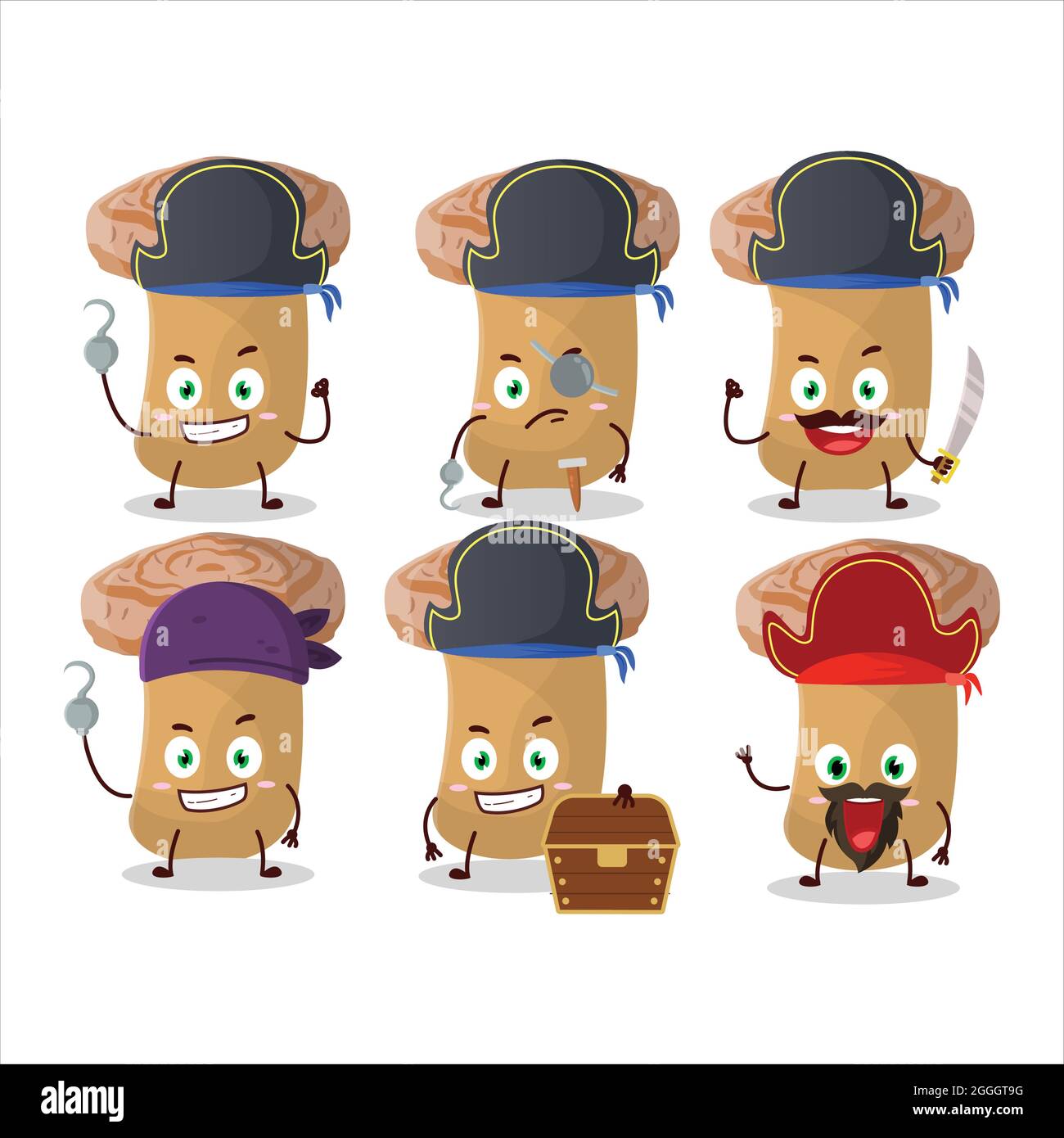 Cartoon character of woolly milkcap with various pirates emoticons. Vector illustration Stock Vector