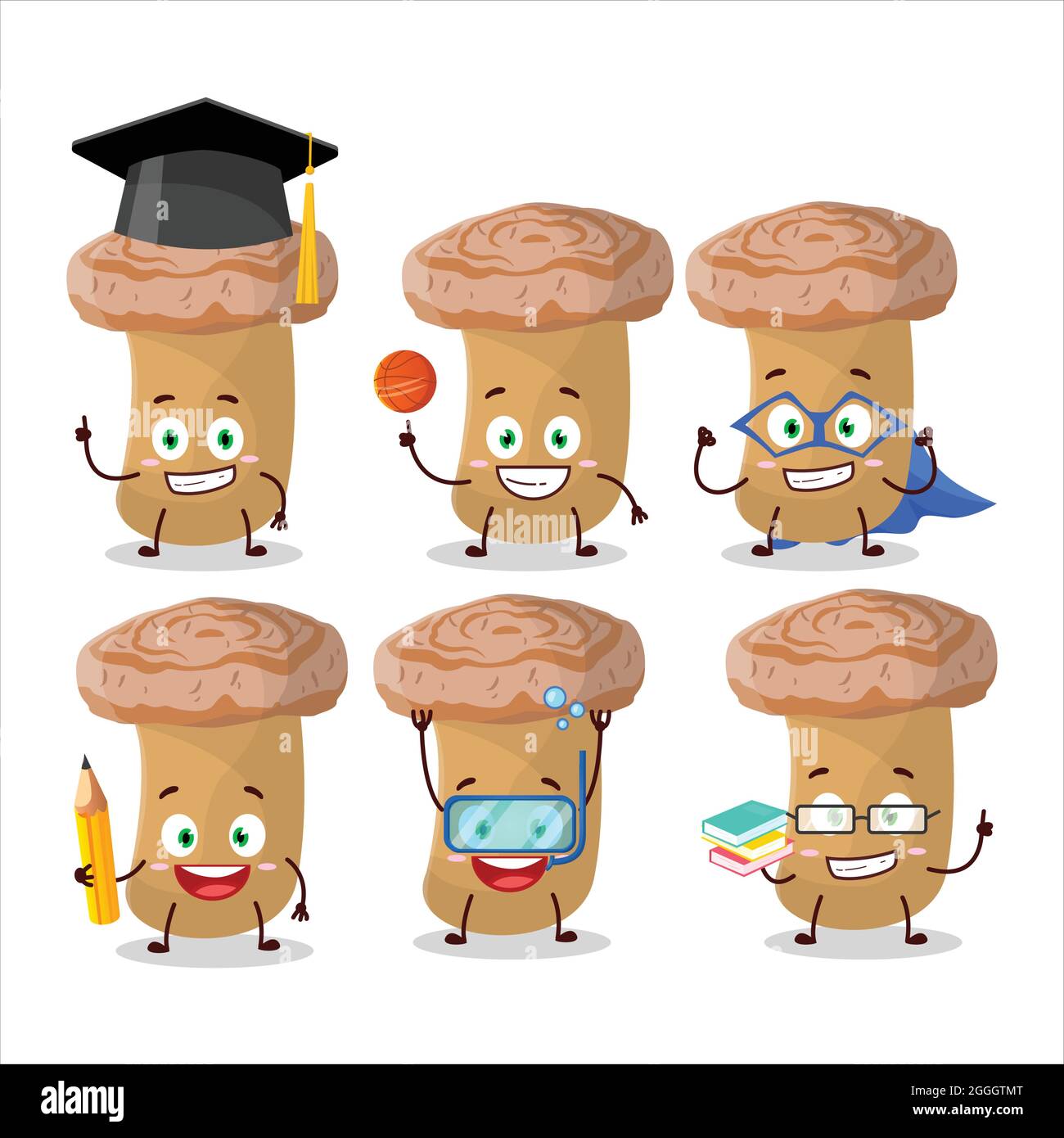 School student of woolly milkcap cartoon character with various expressions. Vector illustration Stock Vector
