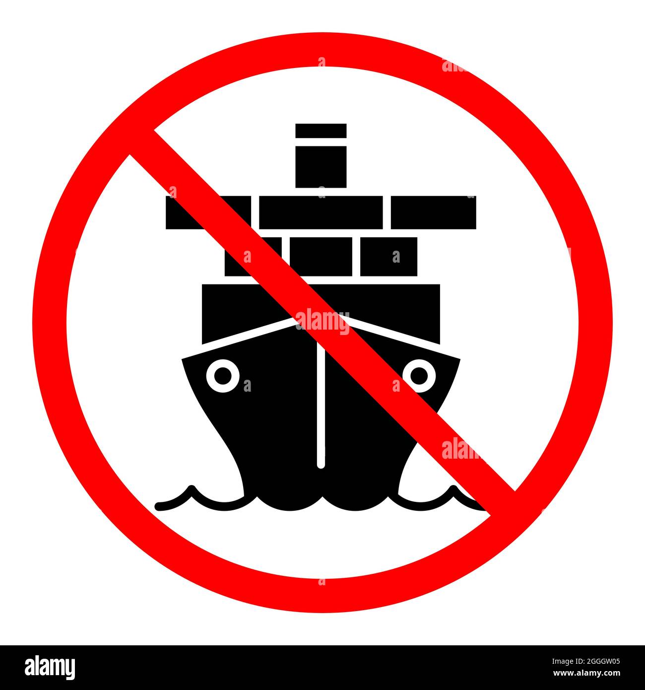 Ship ban icon. No ship sign. Ship is prohibited. Stop or ban red round ...