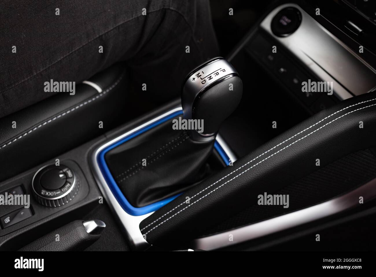 automatic transmission lever in modern premium car close up Stock Photo
