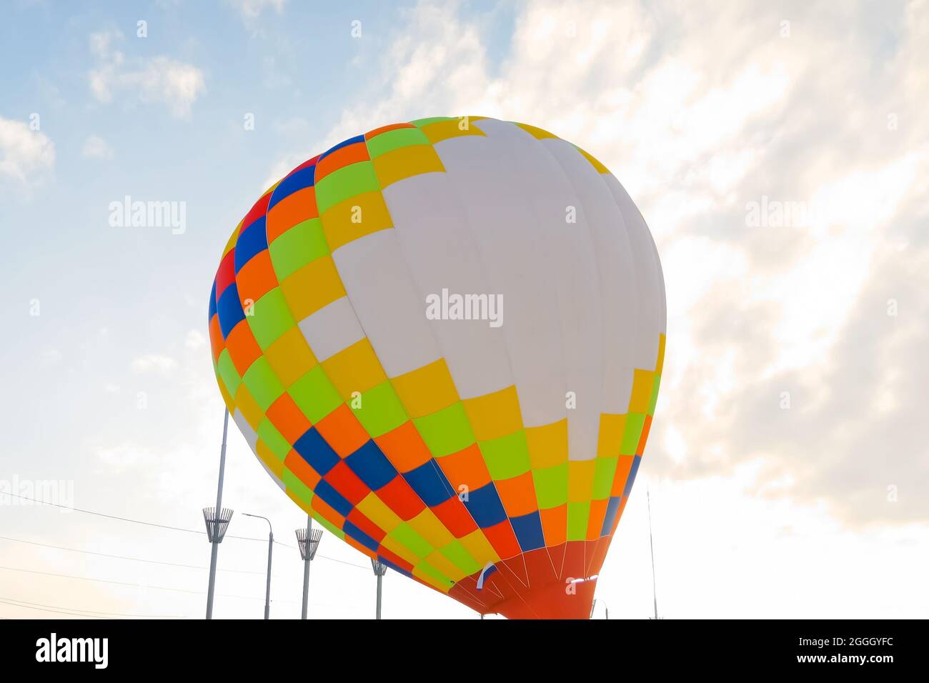 Colorful envelope of the hot air balloon during inflation stage Stock ...