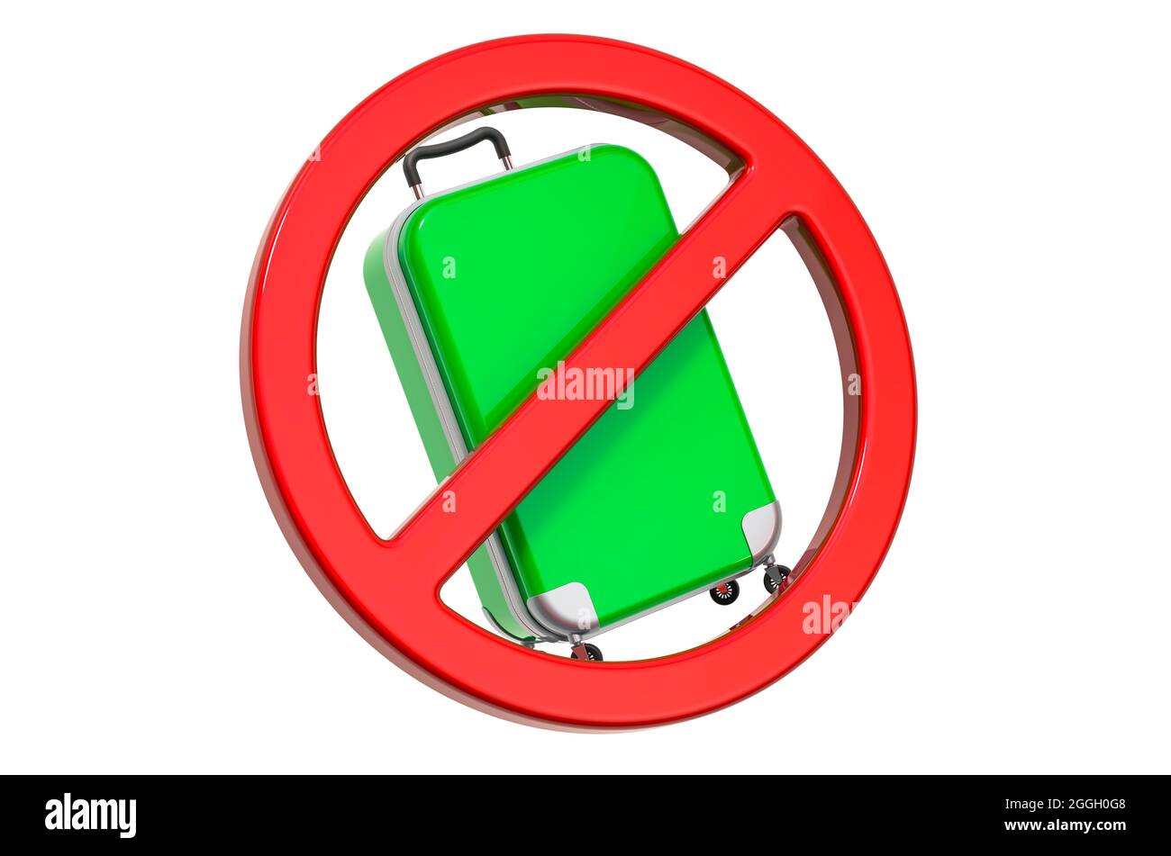 Suitcase with prohibition sign. 3D rendering isolated on white