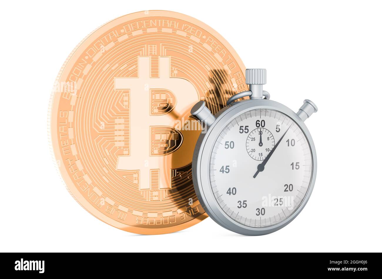 Bitcoin with stopwatch, 3D rendering isolated on white background Stock ...