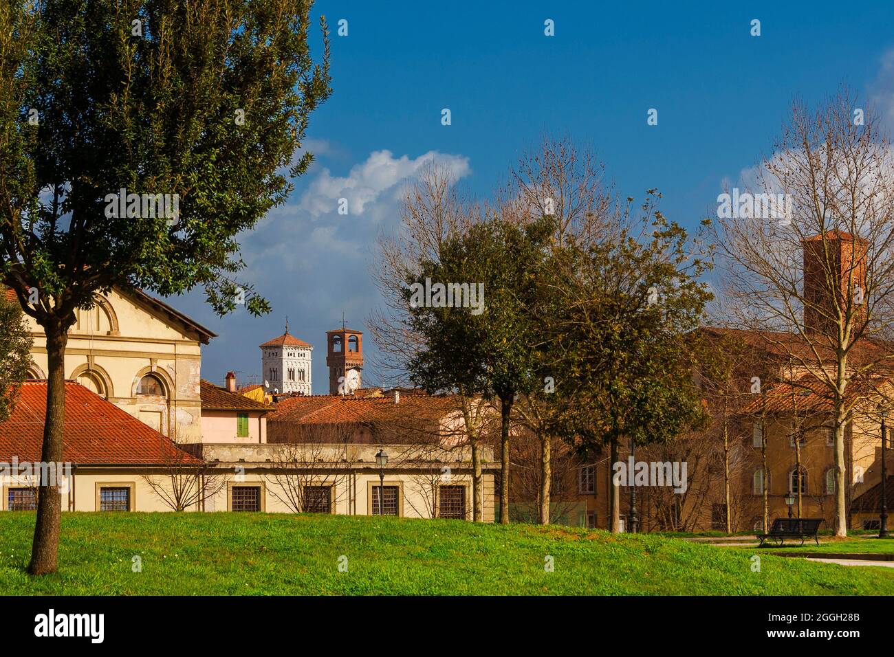 Lucca Charming Historic Center Old Buildings With Old Medieval Towers ...