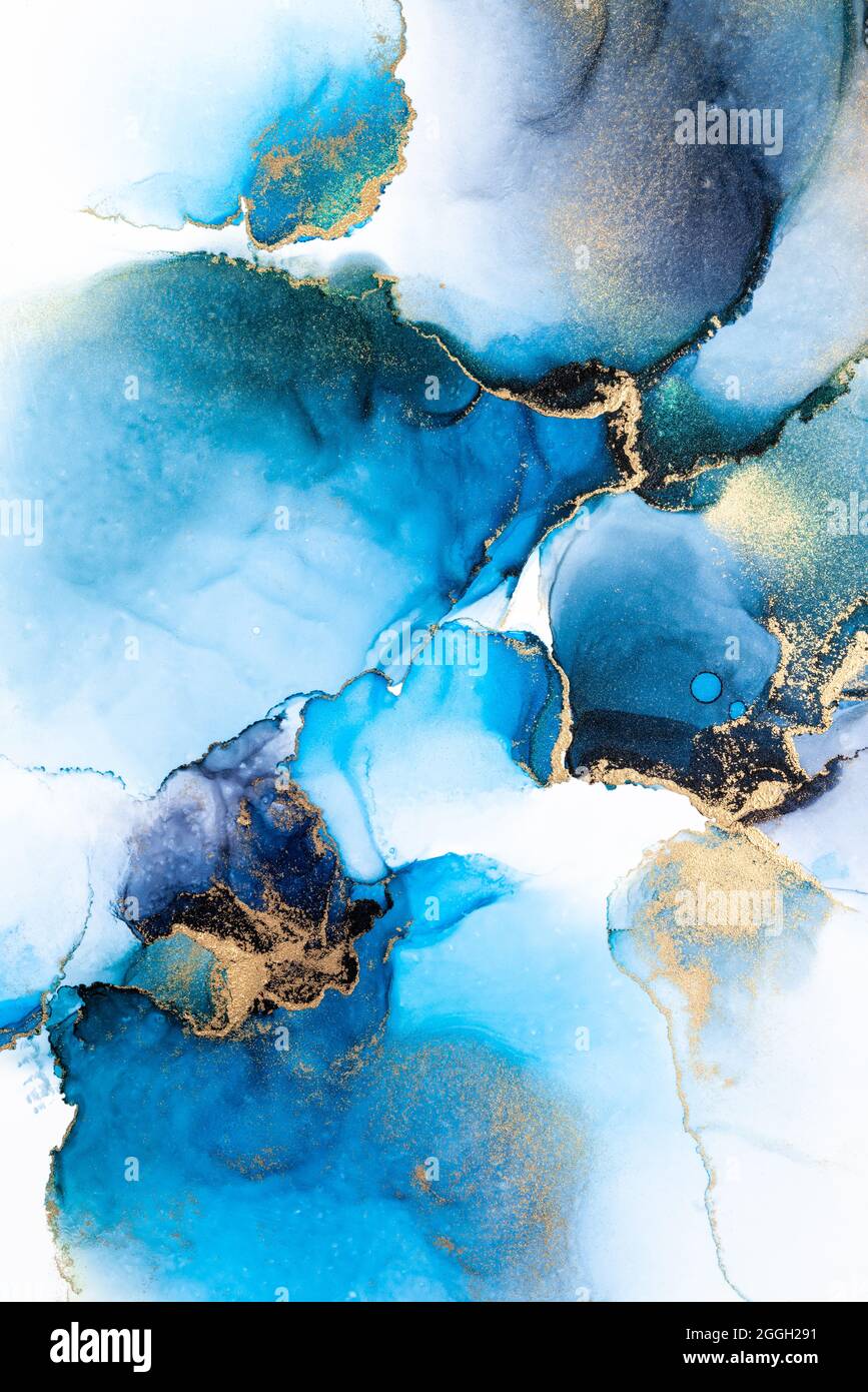 Luxury blue abstract background of marble liquid ink art painting