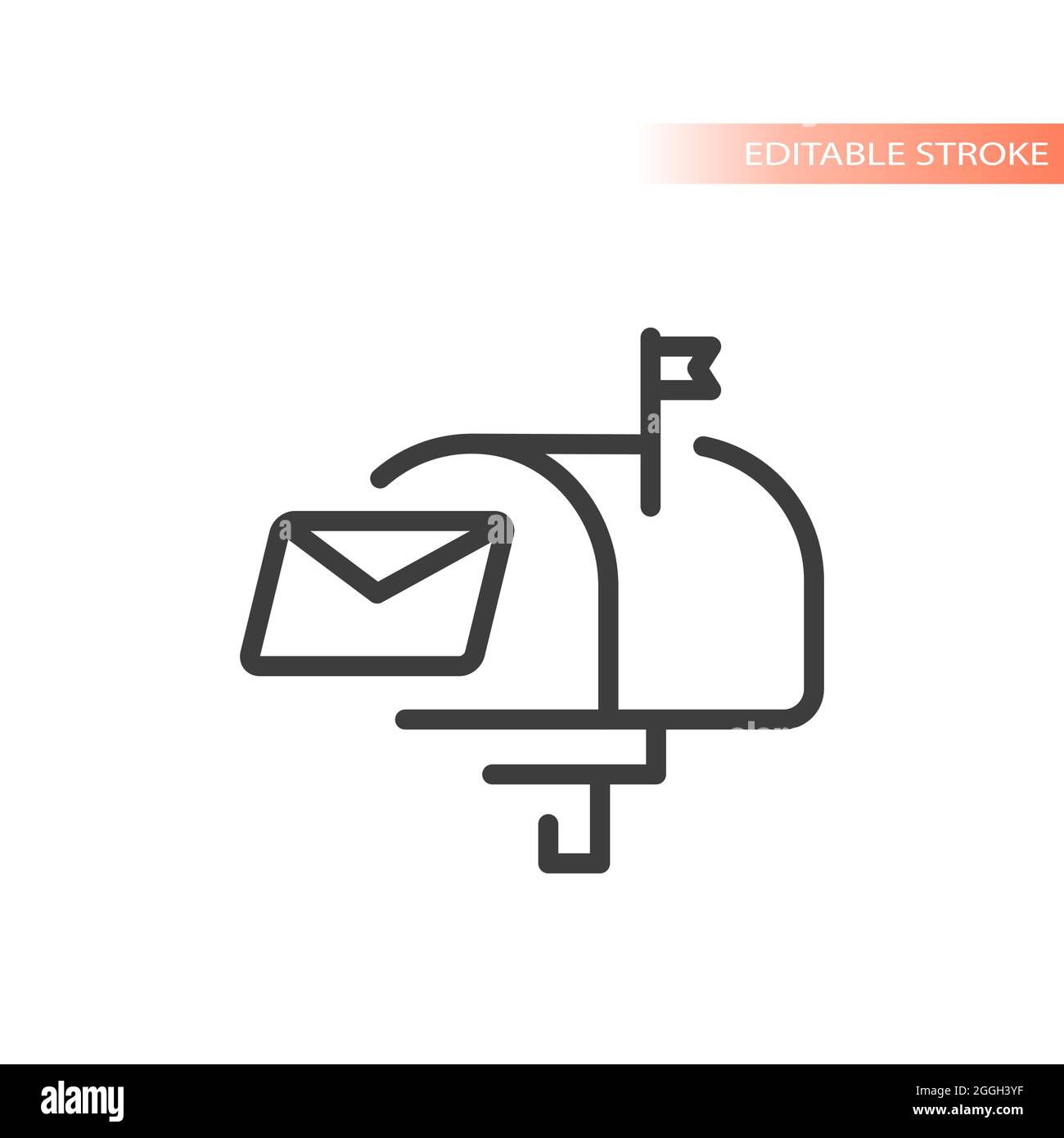 Mailbox and letter line vector icon. Post or mail box symbol. Stock Vector