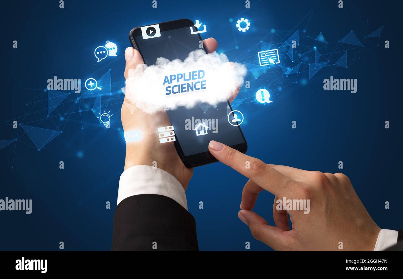 Hand using smartphone with cloud technology concept Stock Photo - Alamy