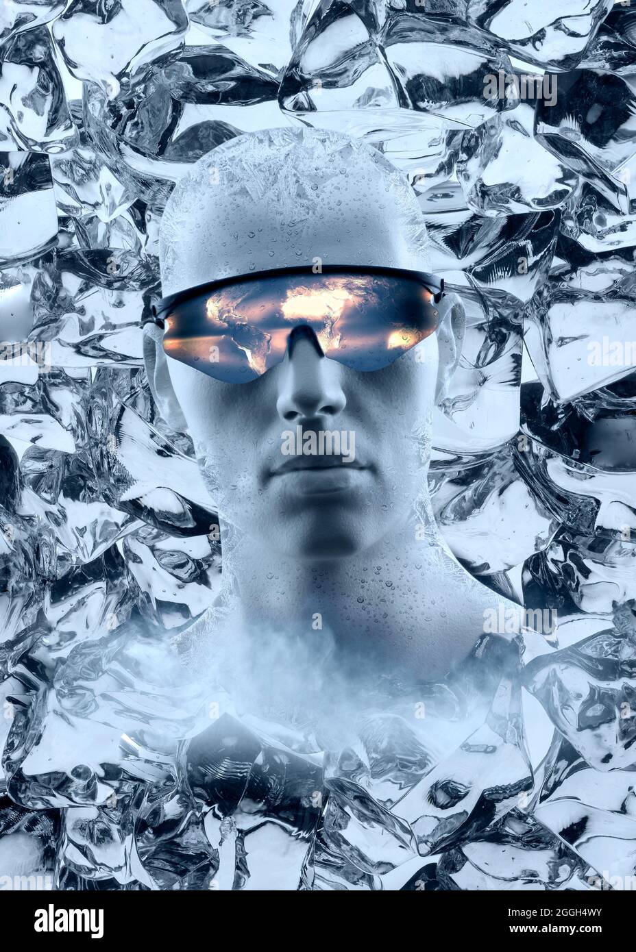 Ice cool man, climate crisis, concept. Stock Photo
