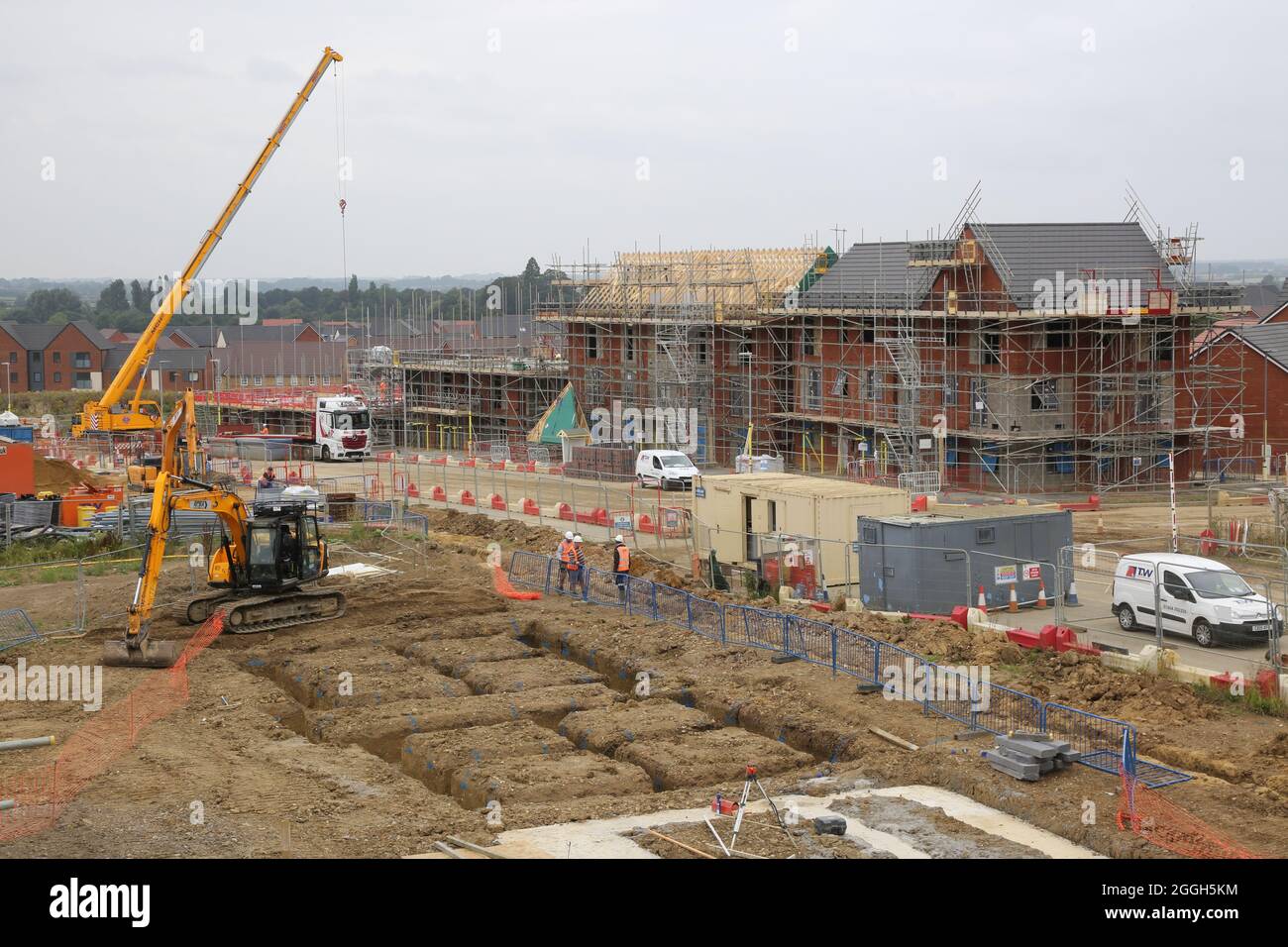 Construction of a large housing development in Milton Keynes. Traditional brick construction. Stock Photo