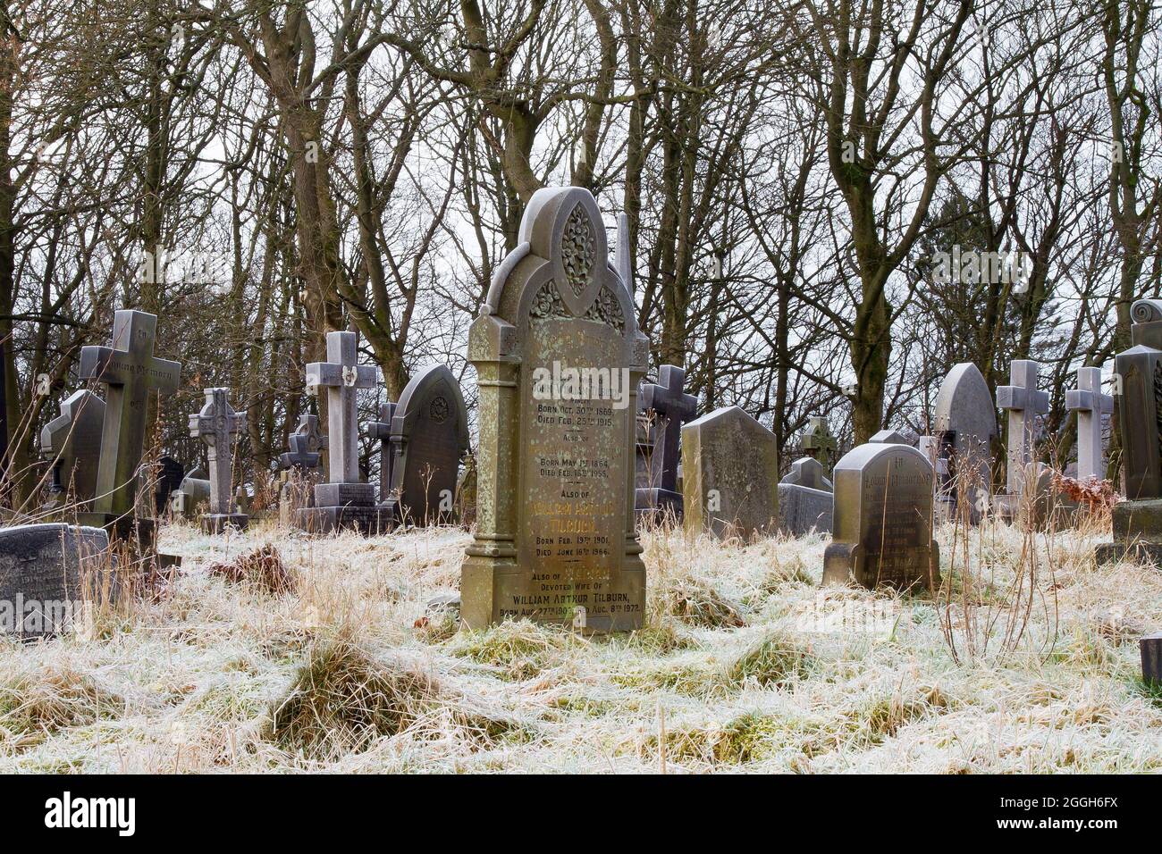 Graves stones on Honley Cemetery Stock Photo Alamy