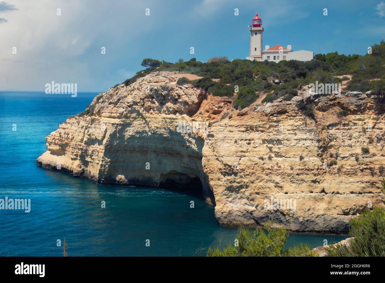 Lighthouse Farol de Alfazina, Algarve Portugal Stock Photo