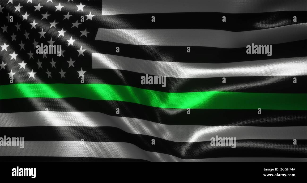 Thin Green Line Flag, United States of America flag with waving folds