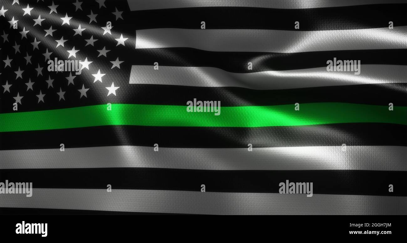 Thin Green Line Flag, United States of America flag with waving folds