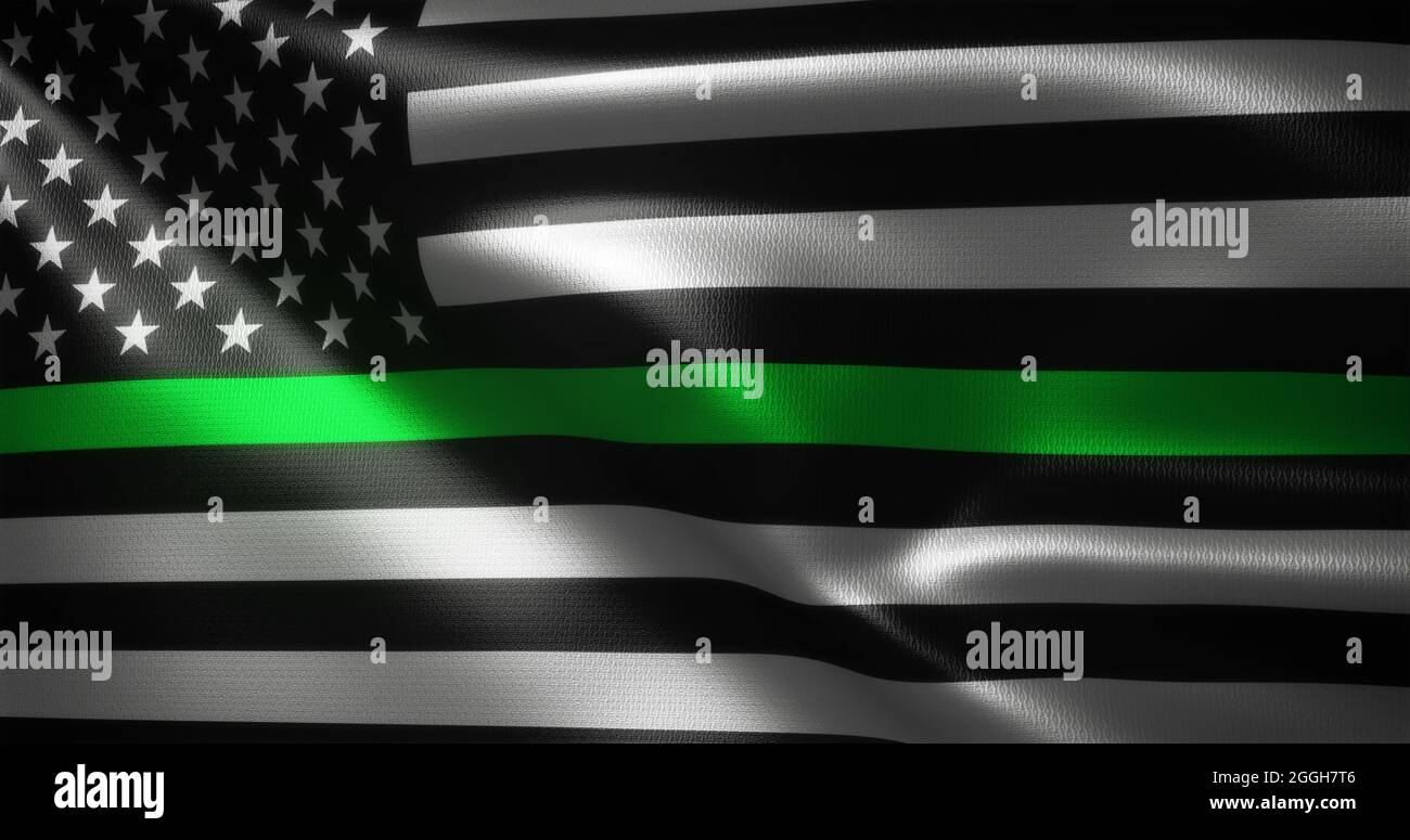 Thin Green Line Flag, United States of America flag with waving folds