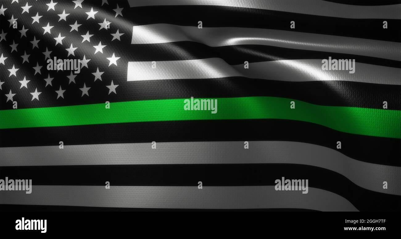 Thin Green Line Flag, United States of America flag with waving folds