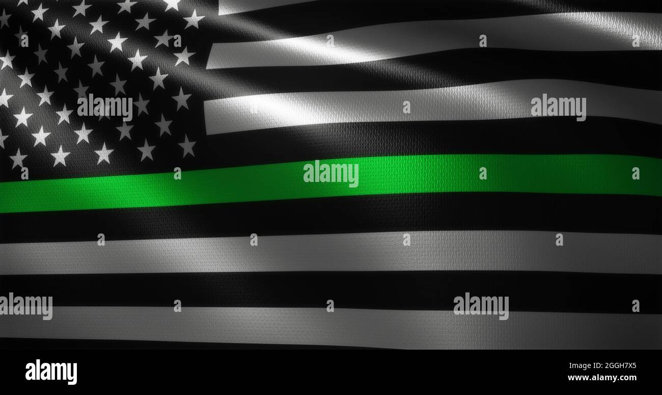 Thin Green Line Flag, United States of America flag with waving folds