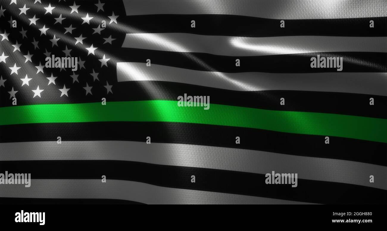 Thin Green Line Flag, United States of America flag with waving folds