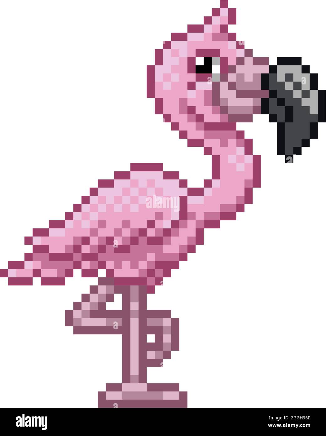 Flamingo Bird Pixel Art Video Game Animal Cartoon Stock Vector