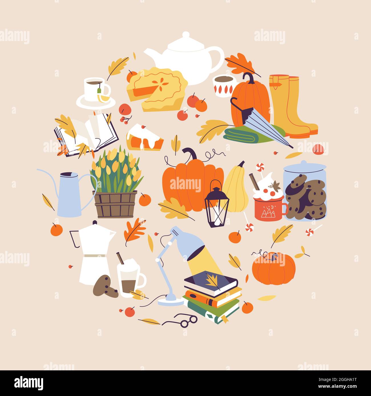 Vector illustration autumn collection. Fall cozy style. Decorative set ...