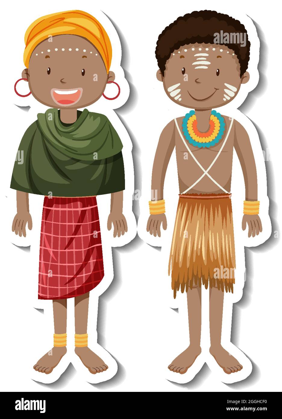 African tribal couple cartoon character sticker illustration Stock ...