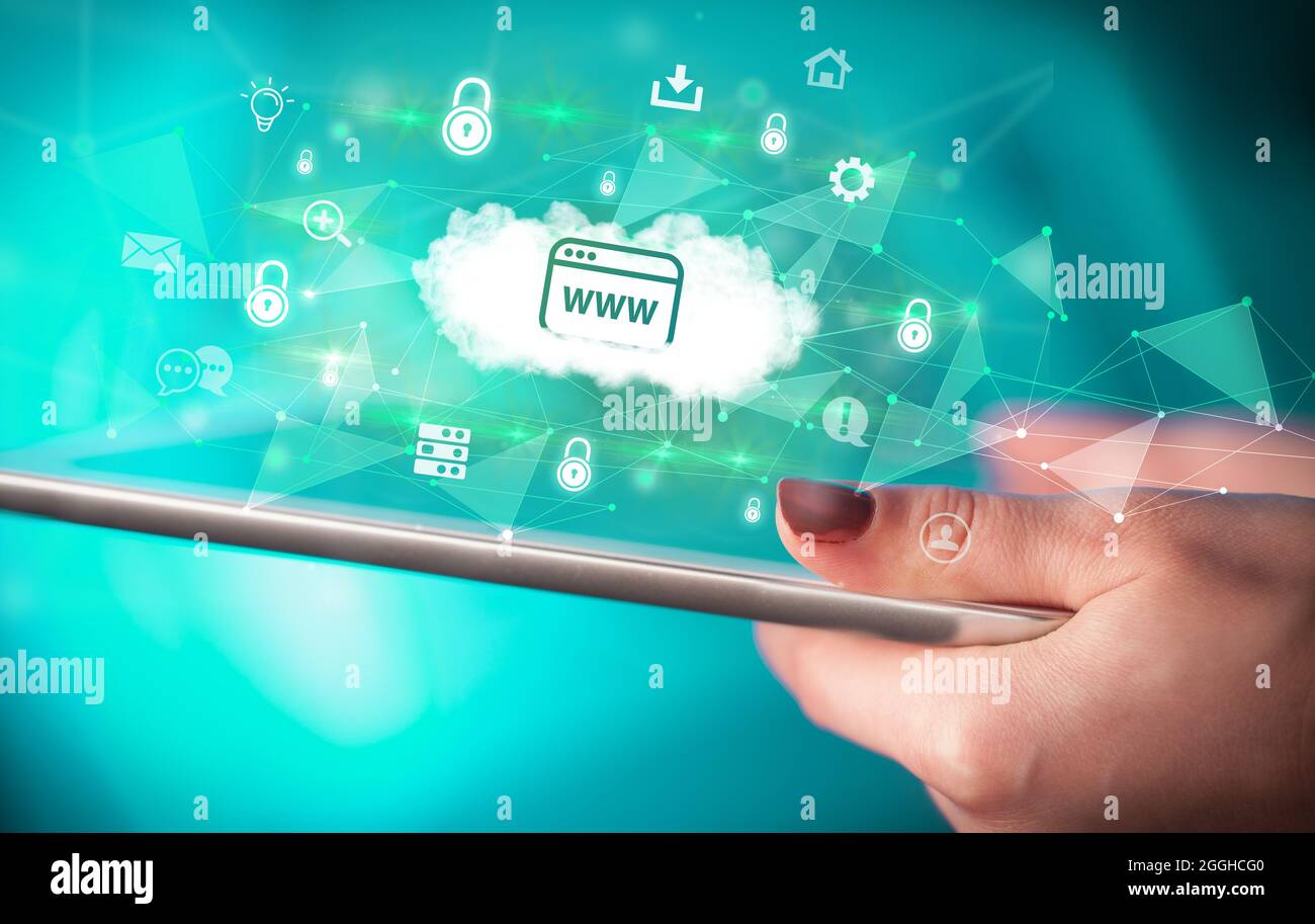 Close-up of a touchscreen with technology icons Stock Photo - Alamy