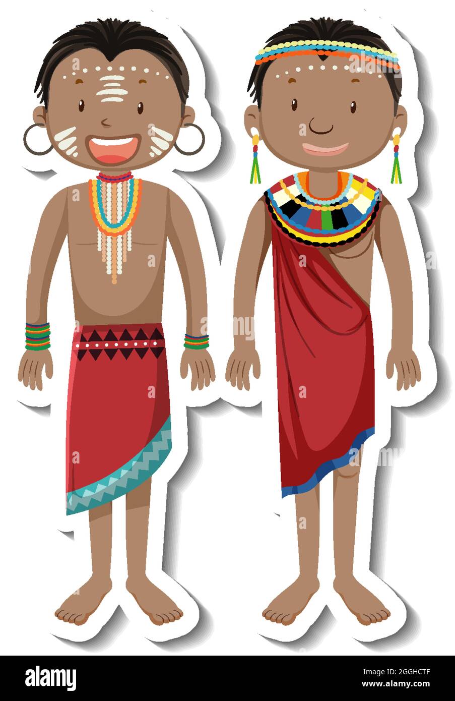 African tribal couple cartoon character sticker illustration Stock ...