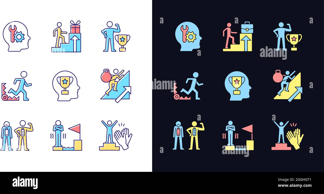 Strong motivation light and dark theme RGB color icons set Stock Vector ...