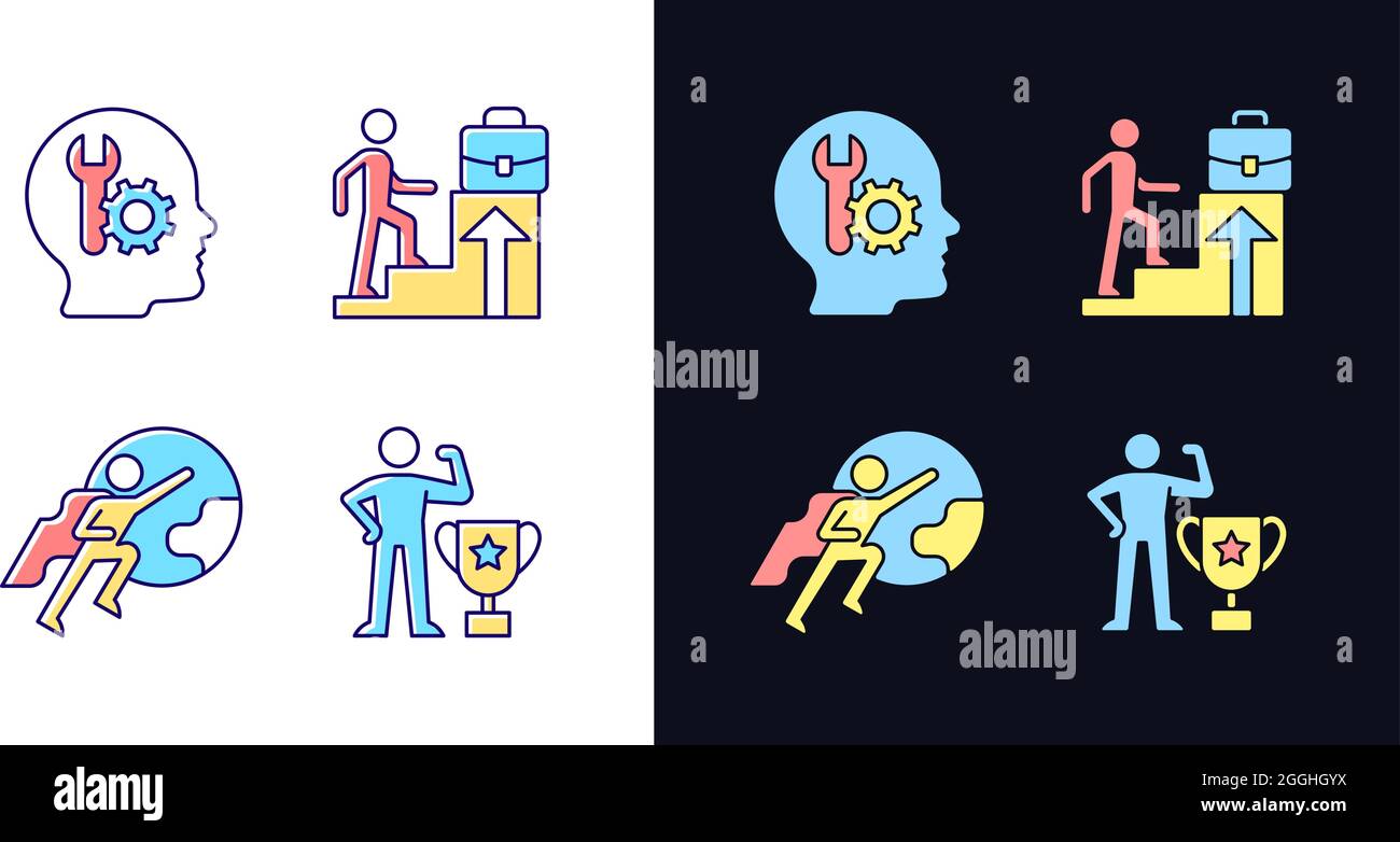 Motivation at work light and dark theme RGB color icons set Stock ...