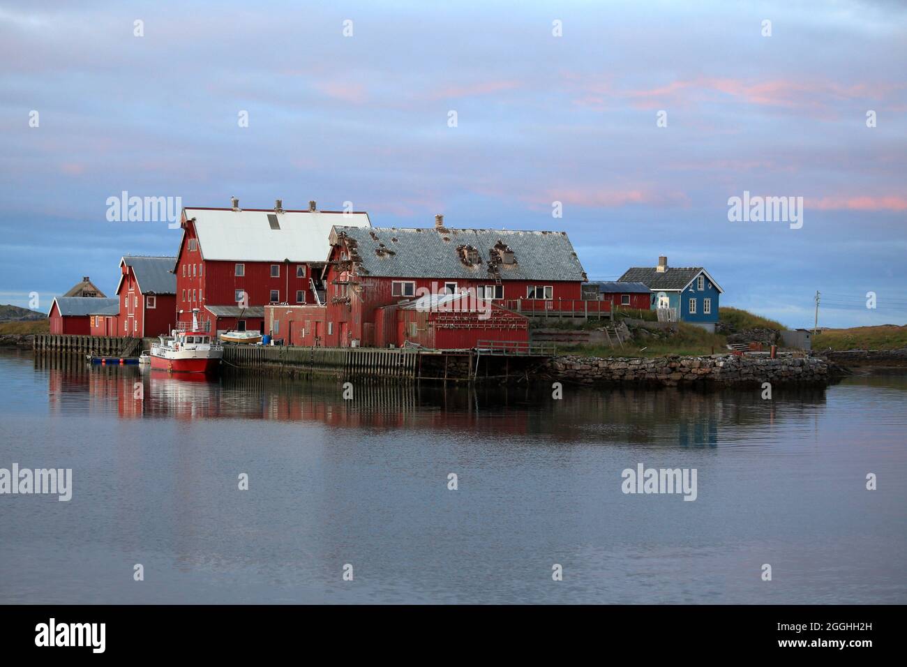 View of the fishing village on the island Røst in Norway. Norwegian culture. Stock Photo