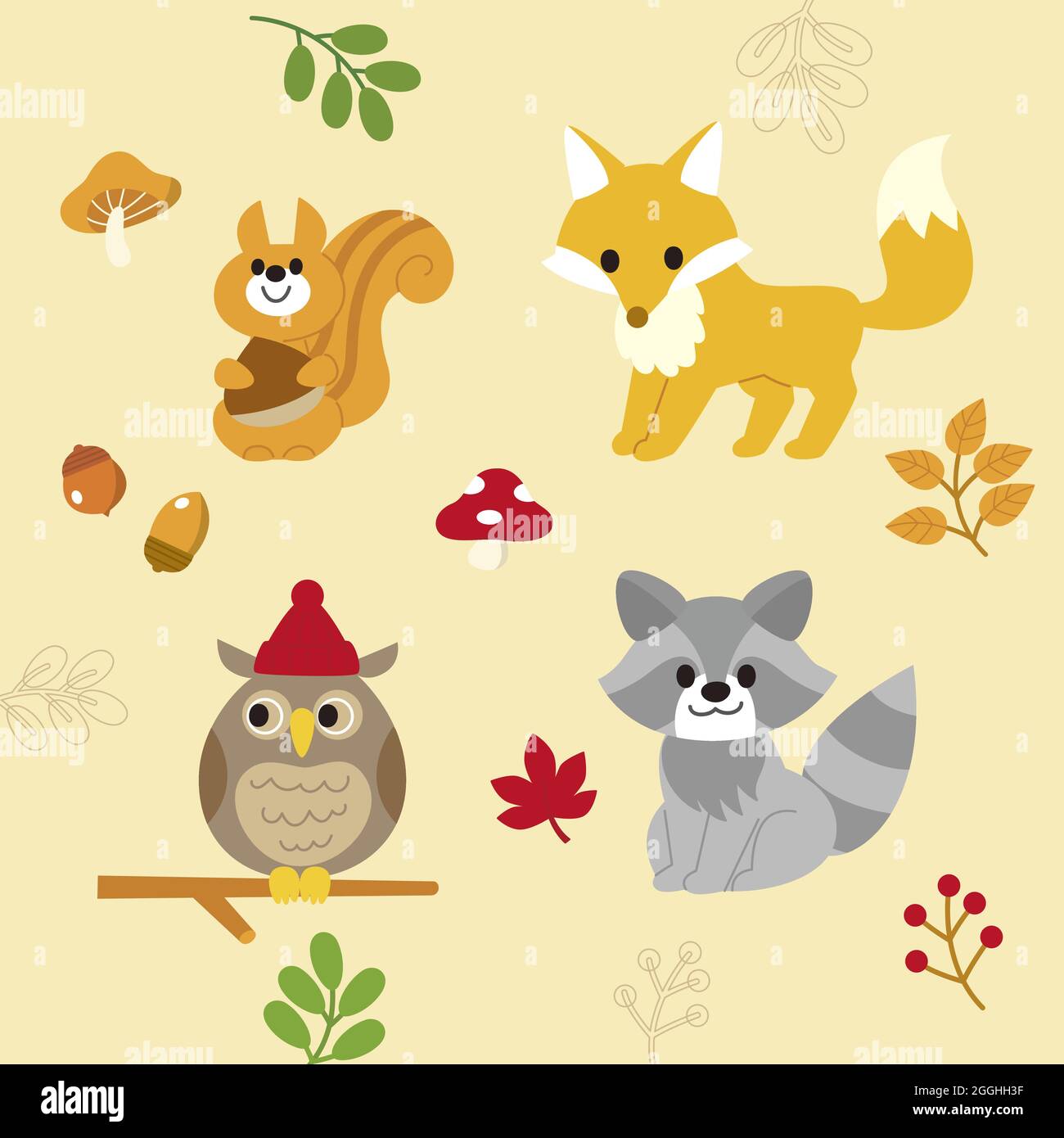 Hand drawn autumn animals set Vector illustration Stock Vector Image & Art  - Alamy