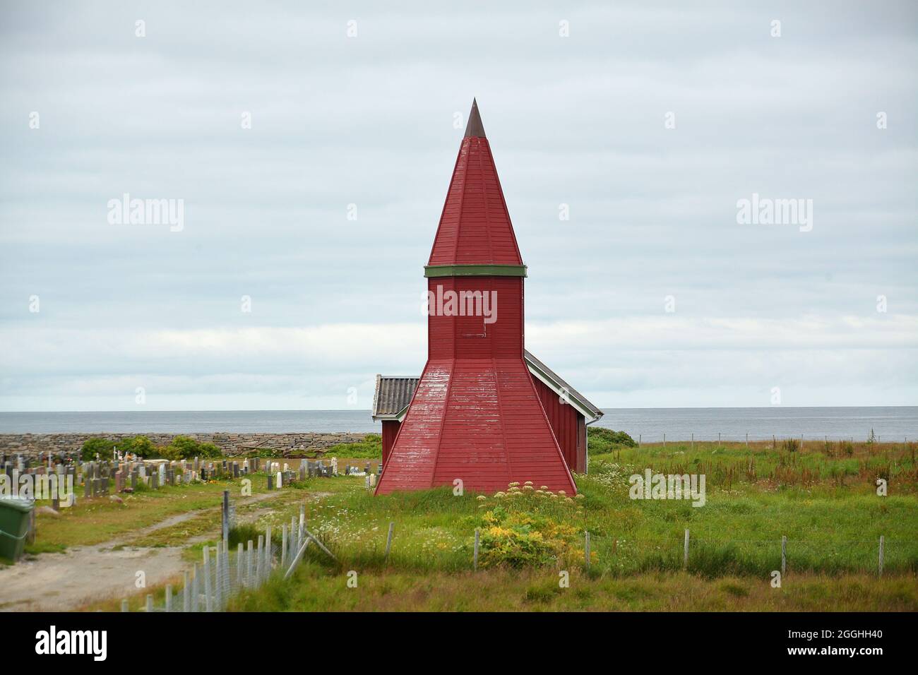 Old church on the island Røst in Norway. Cemetery at the ocean Stock ...