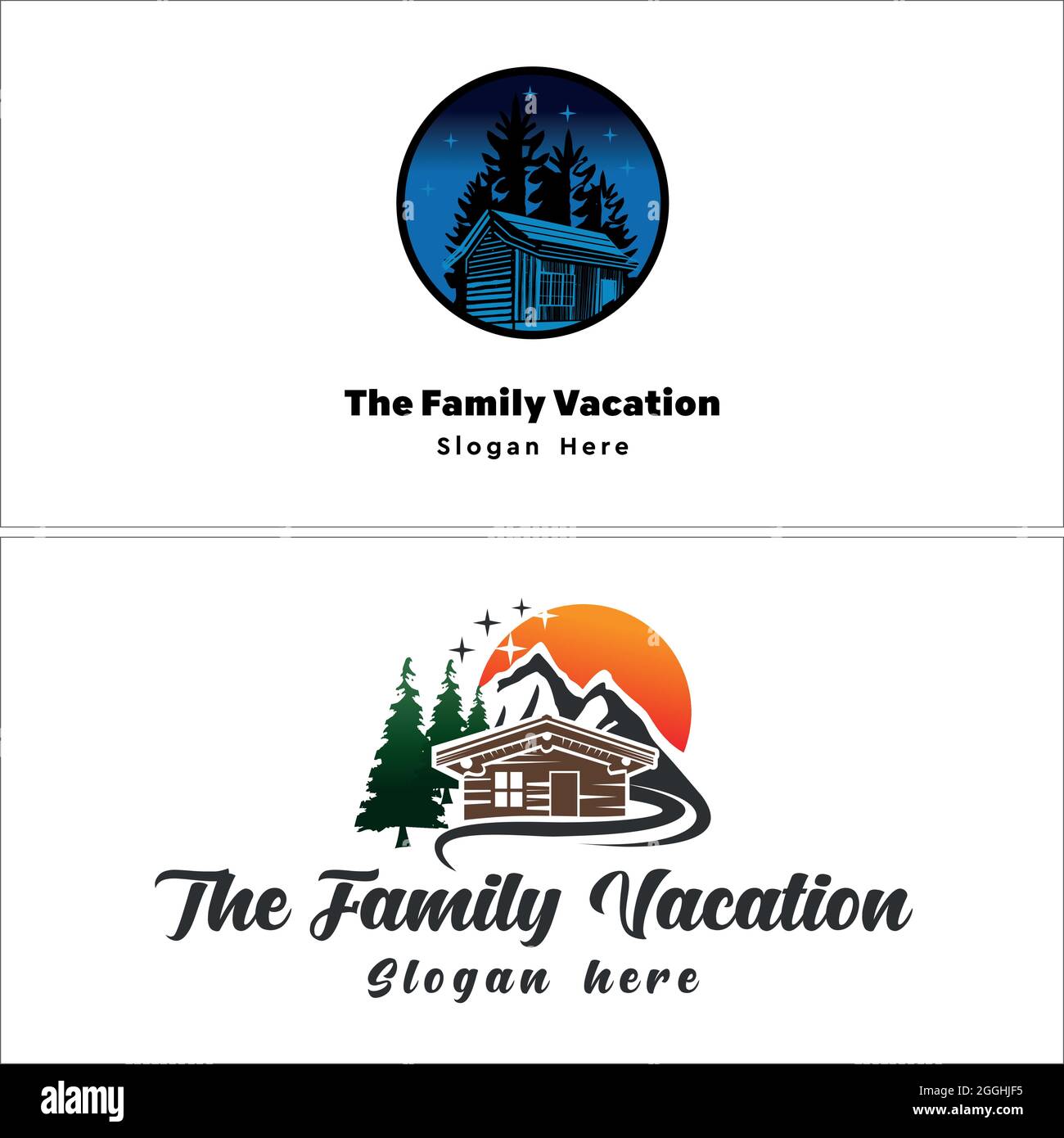 Cabin villa rental home stay mountain tree vacation logo design Stock Vector