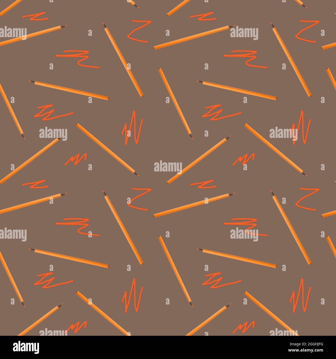 Seamless pattern with orange pencils on gray background. Stock Photo