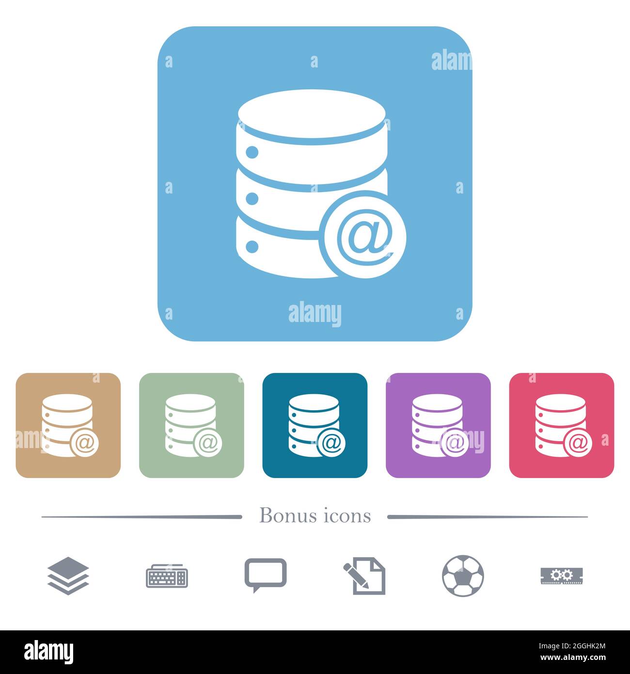 Database email white flat icons on color rounded square backgrounds. 6 ...