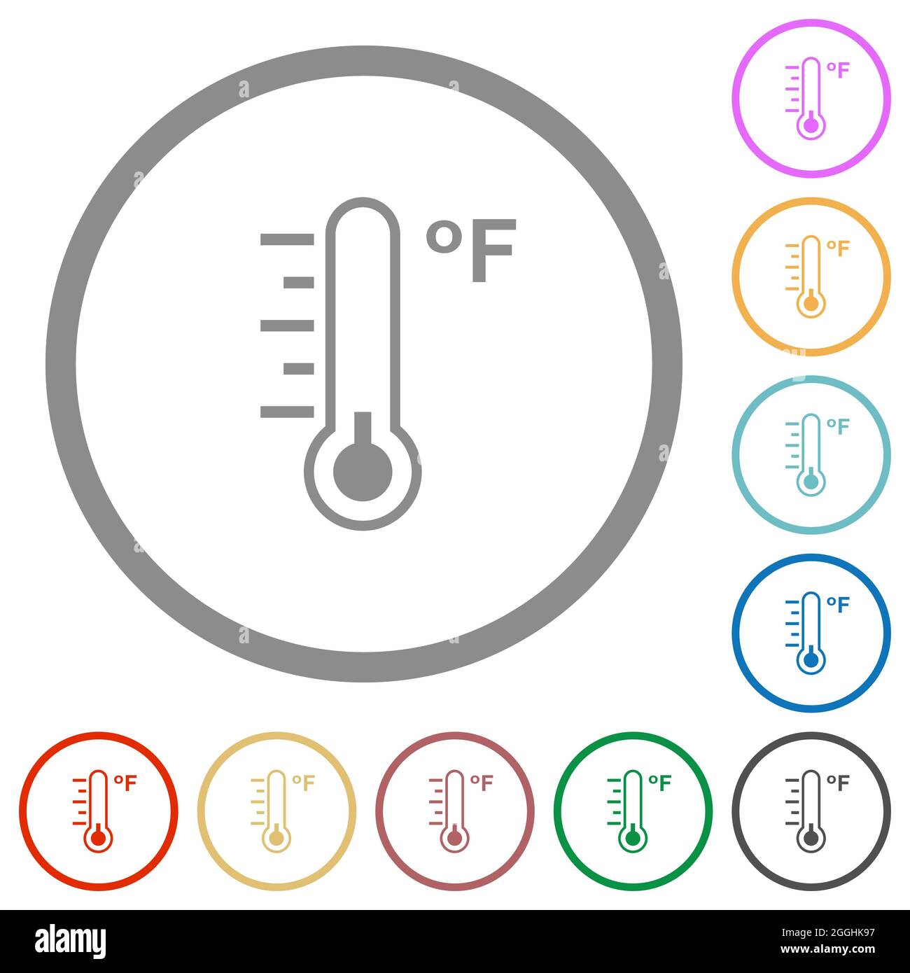 Fahrenheit thermometer cold temperature flat color icons in round ...