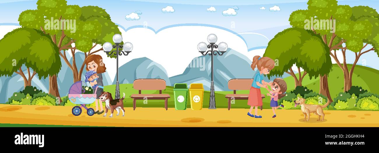 Park horizontal scene with many people illustration Stock Vector Image ...