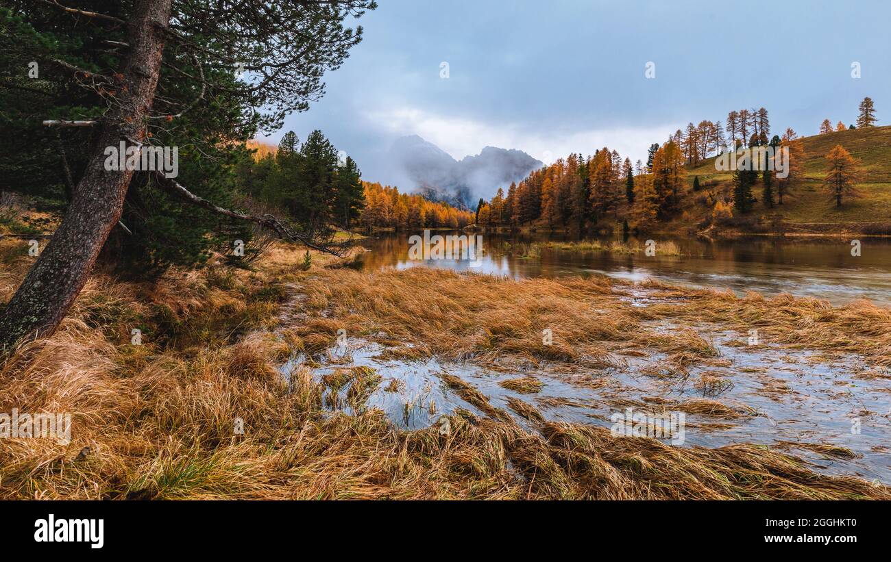 Sonnenaufgang am Palpuognasee Kanton Graubünden Schweiz Stock Photo