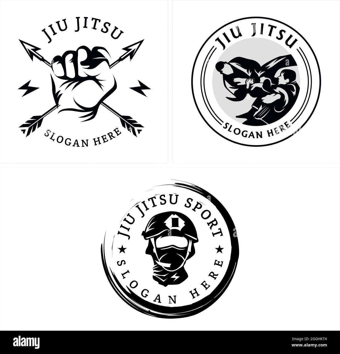 Sport Jiu jitsu club coaching emblem logo design Stock Vector