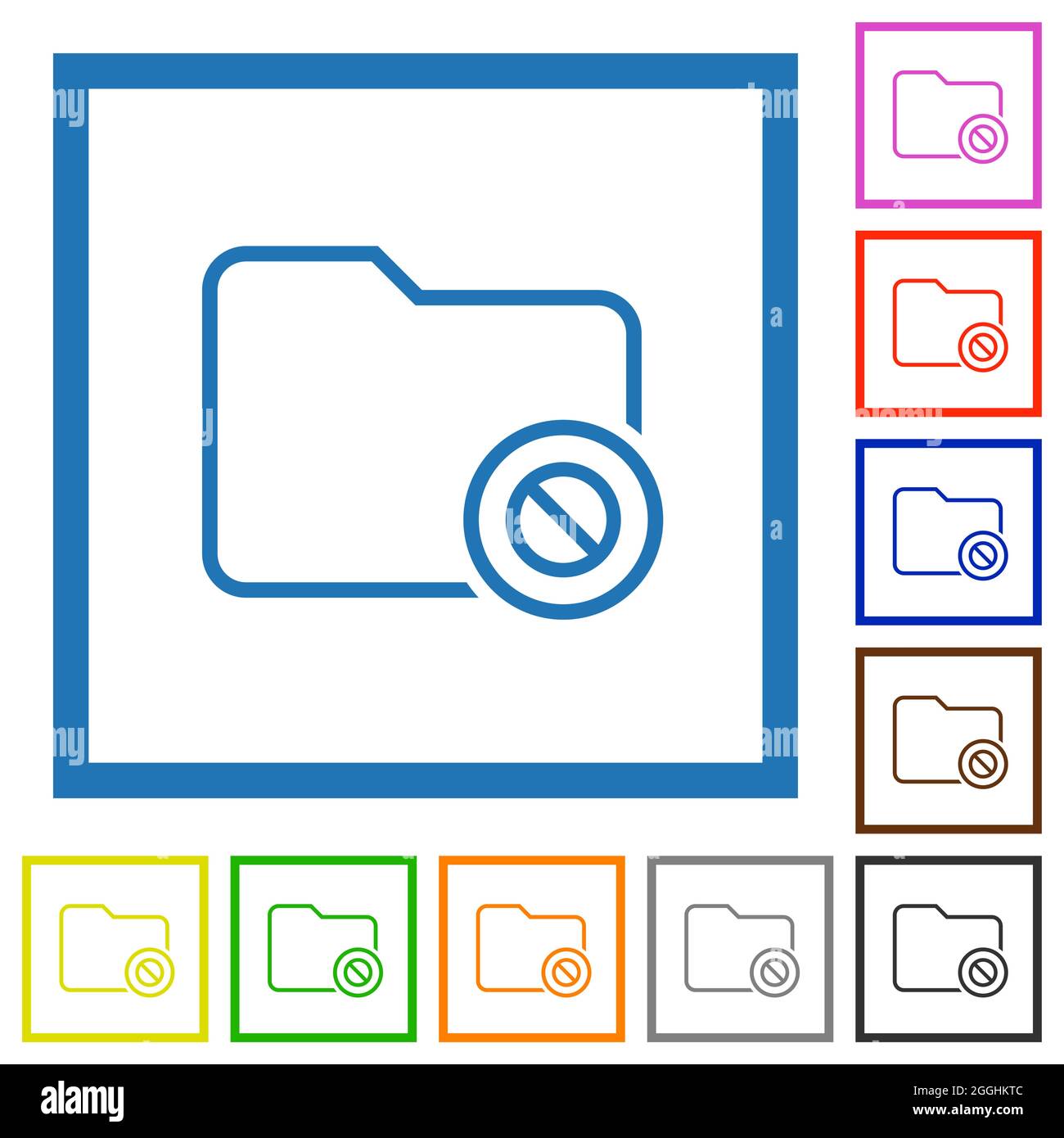 Directory disabled outline flat color icons in square frames on white ...