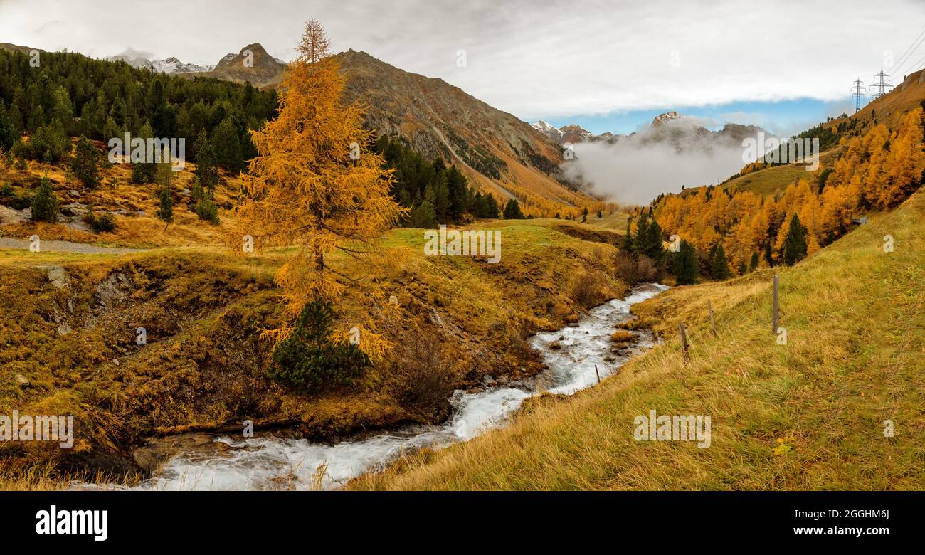 Im Herbst am Julierpass ins Engadin in der Schweiz Stock Photo