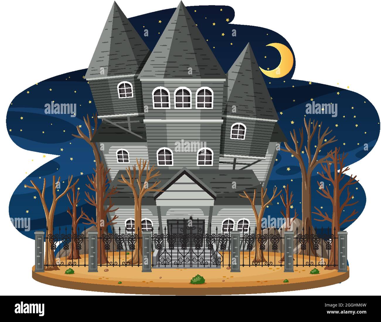 Haunted house at night scene illustration Stock Vector Image & Art - Alamy