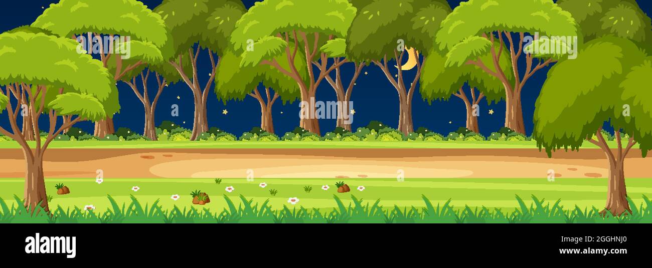 Nature park at night time horizontal scene illustration Stock Vector ...