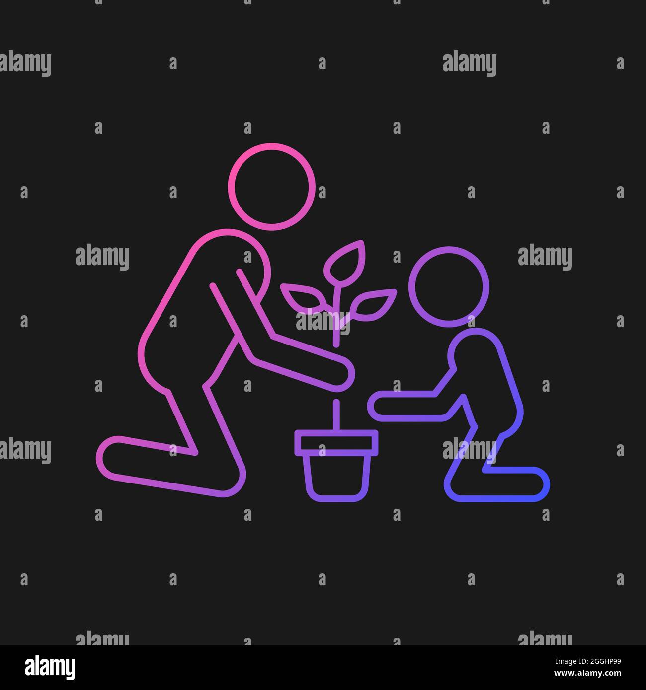 Planting flower with kid gradient vector icon for dark theme Stock Vector