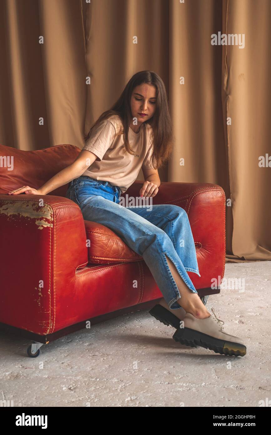 Retro fashion. Teen girl in classic 